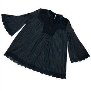Free People Chic Black Lace trim Blouse size large